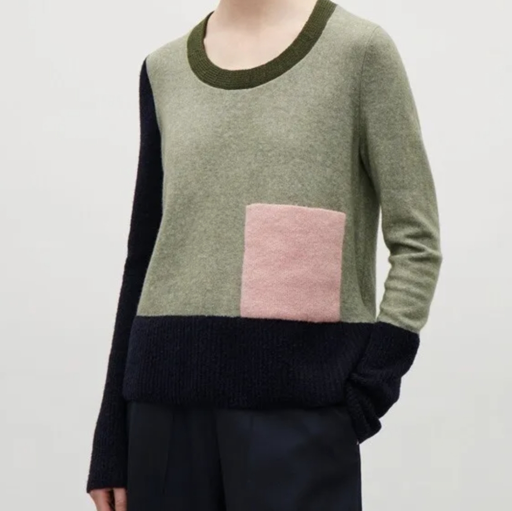 COS Olive and Navy Colour Block Sweater